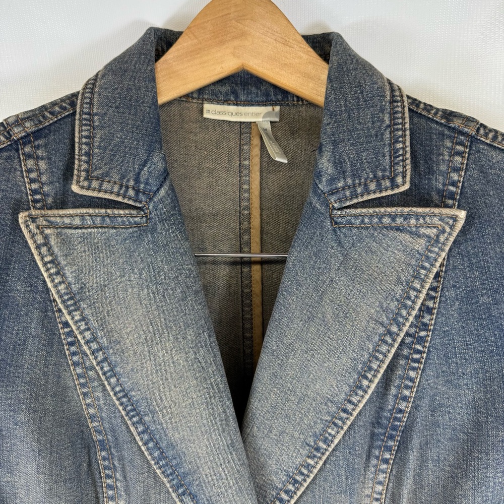 Vintage denim tailored blazer w stretch y2k Nordstrom classiques entier M Petite - Picture 6 of 17